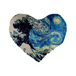 Starry Night Hokusai Vincent Van Gogh The Great Wave Off Kanagawa Standard 16  Premium Heart Shape Cushions Front