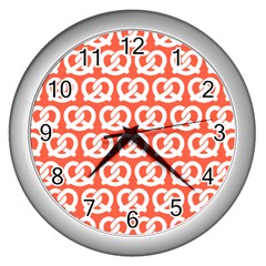 Coral Pretzel Illustrations Pattern Wall Clock (silver) by GardenOfOphir