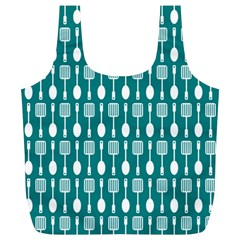 Teal And White Spatula Spoon Pattern Full Print Recycle Bag (xl) by GardenOfOphir