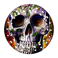 Cute Sugar Skull With Flowers - Day Of The Dead Round Filigree Ornament (two Sides) by GardenOfOphir