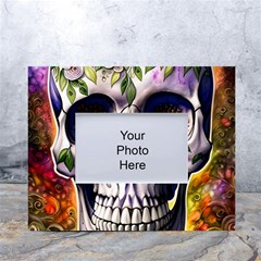 Cute Sugar Skull With Flowers - Day Of The Dead White Tabletop Photo Frame 4 x6  by GardenOfOphir