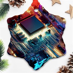 Ai Generated Motherboard City Technology Tech Cpu Snowflake Ornament (two Sides) by Jancukart