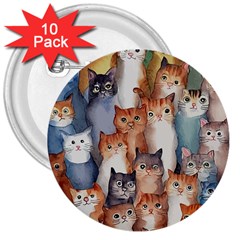 Cats Watercolor Pet Animal Mammal 3  Buttons (10 Pack)  by Jancukart