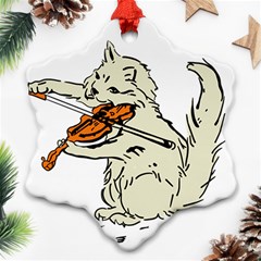 Cat Playing The Violin Art Snowflake Ornament (two Sides) by oldshool