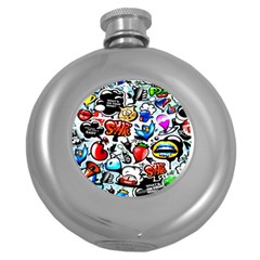 Graffiti Art Cartoon Comic Round Hip Flask (5 Oz) by Salman4z