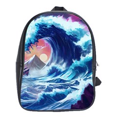 Storm Tsunami Waves Ocean Sea Nautical Nature School Bag (large) by Jancukart