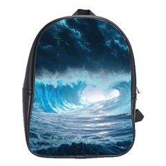 Thunderstorm Storm Tsunami Waves Ocean Sea School Bag (large) by Jancukart