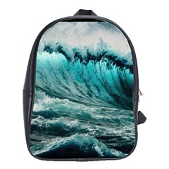 Tsunami Waves Ocean Sea Nautical Nature Water Blue Black School Bag (large) by Jancukart