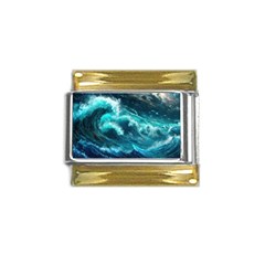 Thunderstorm Tsunami Tidal Wave Ocean Waves Sea Gold Trim Italian Charm (9mm) by Jancukart