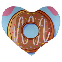 Dessert Food Donut Sweet Decor Chocolate Bread Large 19  Premium Heart Shape Cushions by Uceng