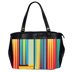 Colorful Rainbow Striped Pattern Stripes Background Oversize Office Handbag (2 Sides) by Uceng