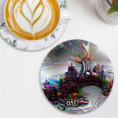 Abstract Art Psychedelic Art Experimental Uv Print Round Tile Coaster by Uceng