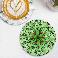 Flower Mandala Art Drawing Spring Background Uv Print Round Tile Coaster by Uceng