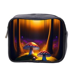 Ai Generated Mushrooms Wallpaper Mini Toiletries Bag (two Sides) by Uceng