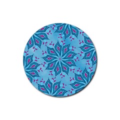 Flower Template Mandala Nature Blue Sketch Drawing Rubber Round Coaster (4 Pack) by Uceng