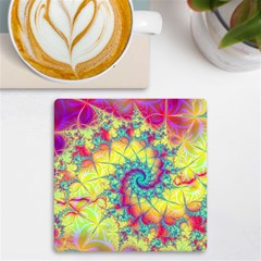 Fractal Spiral Abstract Background Vortex Yellow Uv Print Square Tile Coaster  by Uceng