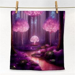 Trees Forest Landscape Nature Neon Face Towel by Uceng