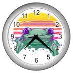 Frog Animal Sun Amphibian Figure Digital Art Wall Clock (Silver) Front