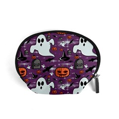 Pumpkin Ghost Witch Hat Halloween Sketch Holiday Accessory Pouch (small) by Ravend