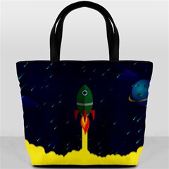 Rocket Halftone Astrology Astronaut Bucket Bag by Salman4z