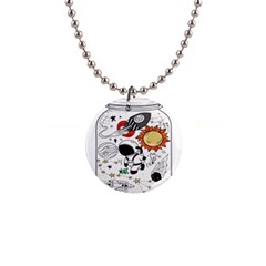 Astronaut Drawing Planet 1  Button Necklace by Salman4z