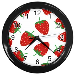 Seamless Pattern Fresh Strawberry Wall Clock (black) by Salman4z