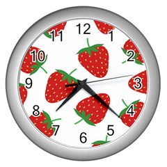 Seamless Pattern Fresh Strawberry Wall Clock (silver) by Salman4z