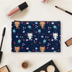 Cute Astronaut Cat With Star Galaxy Elements Seamless Pattern Cosmetic Bag (medium) by Salman4z