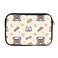 Pug Dog Cat With Bone Fish Bones Paw Prints Ball Seamless Pattern Vector Background Apple Macbook Pro 17  Zipper Case by Salman4z