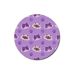 Cute Colorful Cat Kitten With Paw Yarn Ball Seamless Pattern Rubber Round Coaster (4 Pack) by Salman4z