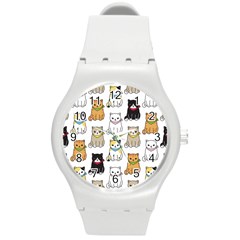 Cat Kitten Seamless Pattern Round Plastic Sport Watch (m) by Salman4z