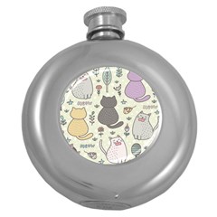 Funny Cartoon Cats Seamless Pattern Round Hip Flask (5 Oz) by Salman4z