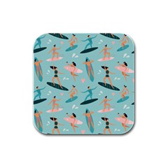 Beach-surfing-surfers-with-surfboards-surfer-rides-wave-summer-outdoors-surfboards-seamless-pattern- Rubber Square Coaster (4 Pack) by Salman4z