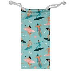 Beach-surfing-surfers-with-surfboards-surfer-rides-wave-summer-outdoors-surfboards-seamless-pattern- Jewelry Bag by Salman4z