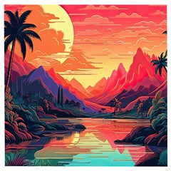 Tropical Landscape Island Background Wallpaper Wooden Puzzle Square by Ravend