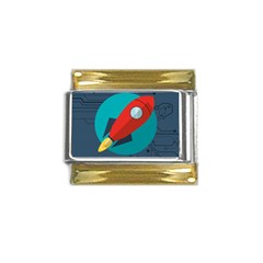 Rocket-with-science-related-icons-image Gold Trim Italian Charm (9mm) by Salman4z