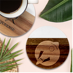 Rocket-with-science-related-icons-image Marble Wood Coaster (round) by Salman4z