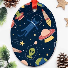 Seamless-pattern-with-funny-aliens-cat-galaxy Oval Ornament (two Sides) by Salman4z