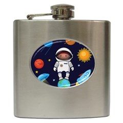 Boy-spaceman-space-rocket-ufo-planets-stars Hip Flask (6 Oz) by Salman4z