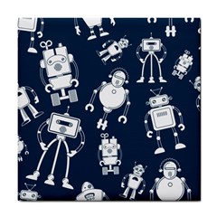 White-robot-blue-seamless-pattern Tile Coaster by Salman4z