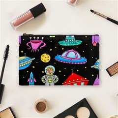 Seamless-pattern-with-space-objects-ufo-rockets-aliens-hand-drawn-elements-space Cosmetic Bag (medium) by Salman4z