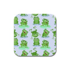 Cute-green-frogs-seamless-pattern Rubber Square Coaster (4 Pack) by Salman4z