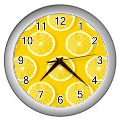 Lemon-fruits-slice-seamless-pattern Wall Clock (silver) by Salman4z