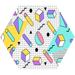 Tridimensional-pastel-shapes-background-memphis-style Wooden Puzzle Hexagon by Salman4z