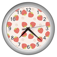 Strawberries-pattern-design Wall Clock (silver) by Salman4z