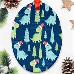 Cute Dinosaurs Animal Seamless Pattern Doodle Dino Winter Theme Ornament (oval) by pakminggu