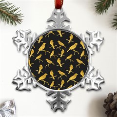 Background With Golden Birds Metal Small Snowflake Ornament by pakminggu