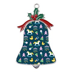 Cute Babies Toys Seamless Pattern Metal Holly Leaf Bell Ornament by pakminggu