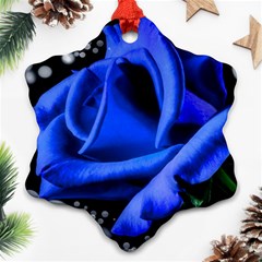 Blue Rose Roses Bloom Blossom Snowflake Ornament (two Sides) by pakminggu