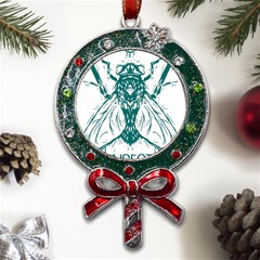 Green Insect Bee Illustration Metal X mas Lollipop With Crystal Ornament by pakminggu